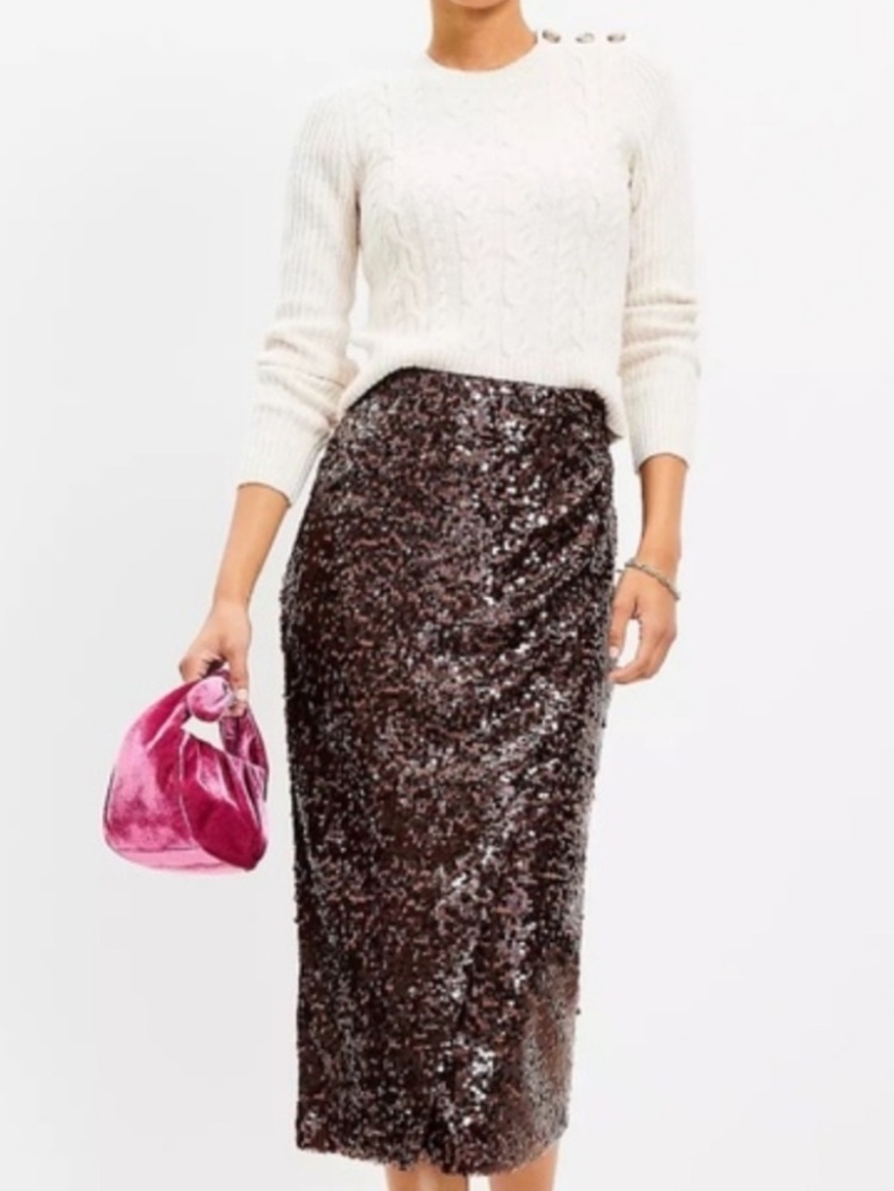 LOFT Sequin wrap midi skirt 6P
